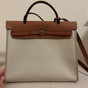 Canvas and leather Top Handle